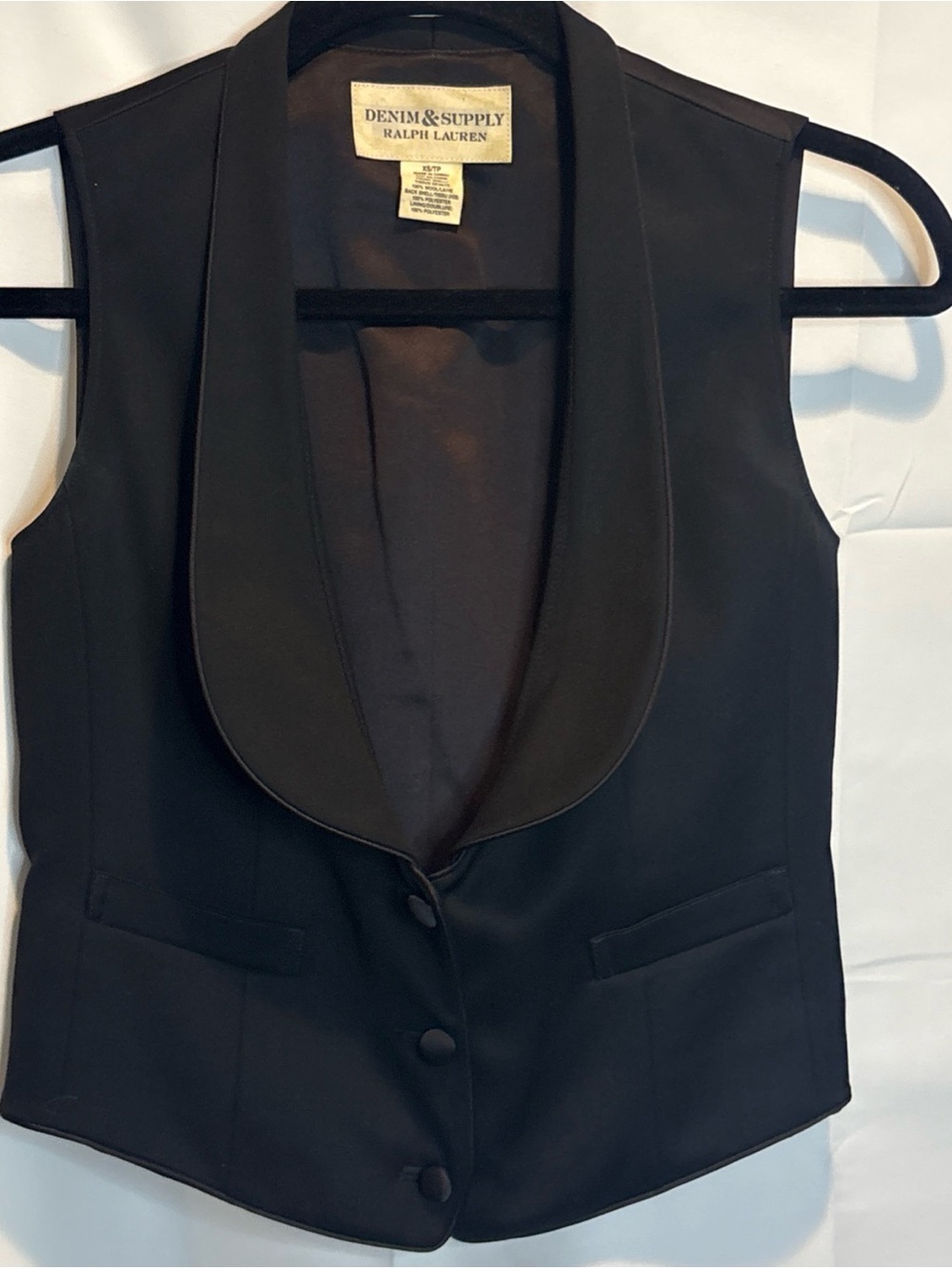 Denim & Supply Ralph Lauren 100% Wool Black Satin-Trim Tux Vest Discontinued